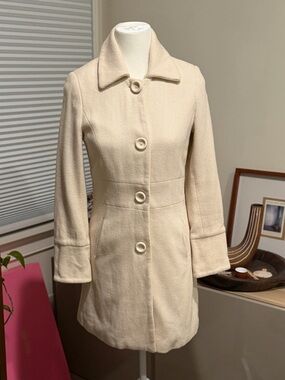Women's Cream Button-Front Wool Blend Coat
